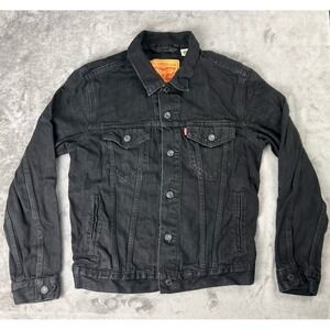 Levis Trucker Jacket Womens Small Black Denim Faded Casual‎ Stretch Biker Casual